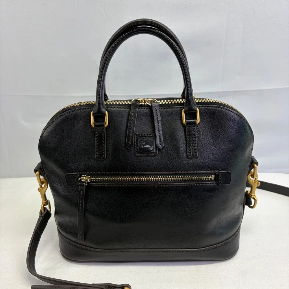 Dooney Bourke Leather Satchel Womens Medium Black Dome Crossbody Classic Chic
